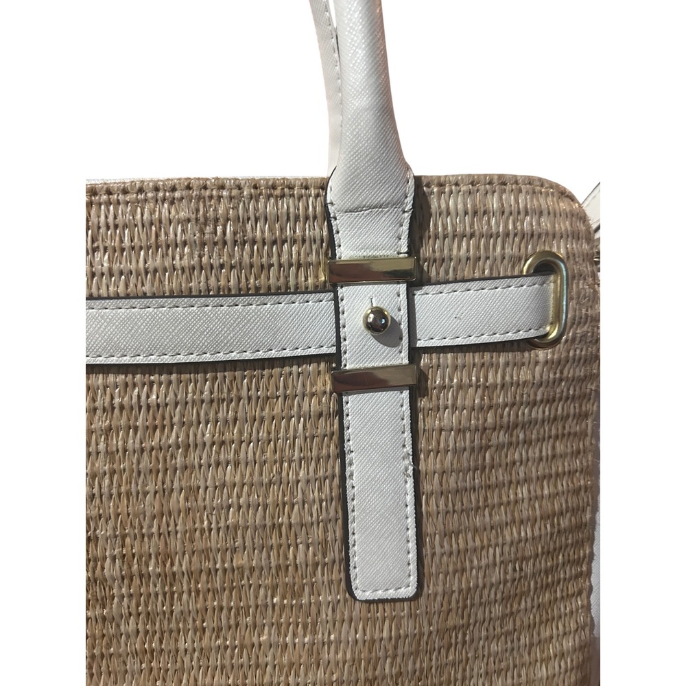 Liz Claiborne Straw Satchel Handbag Womens Medium Tan Cream Excellent Woven Boho - Picture 11 of 12